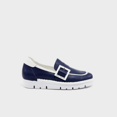 Mocasín Irene en piel bicolor navy