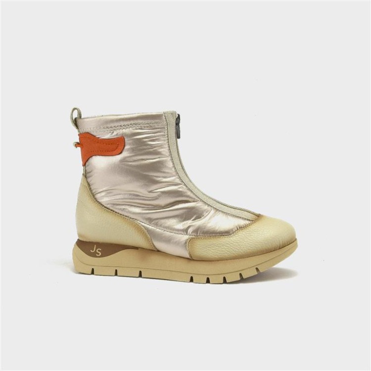 Botín Belén - Piel beige y tejido champagne 1