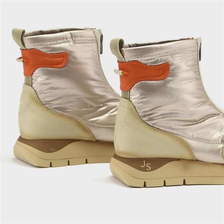 Botín Belén - Piel beige y tejido champagne 3