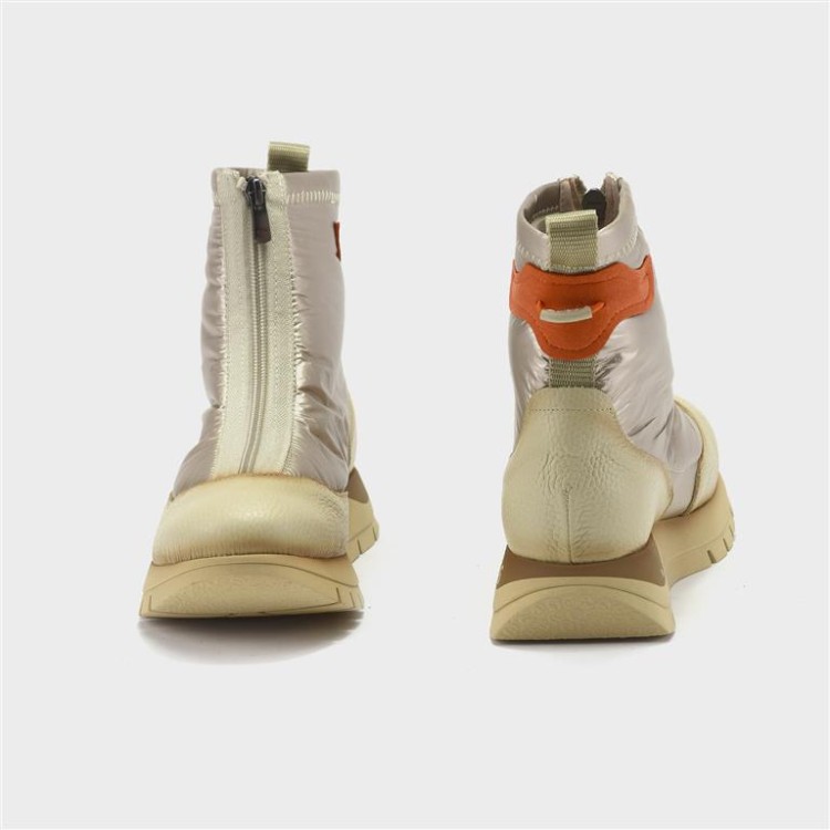 Botín Belén - Piel beige y tejido champagne 4