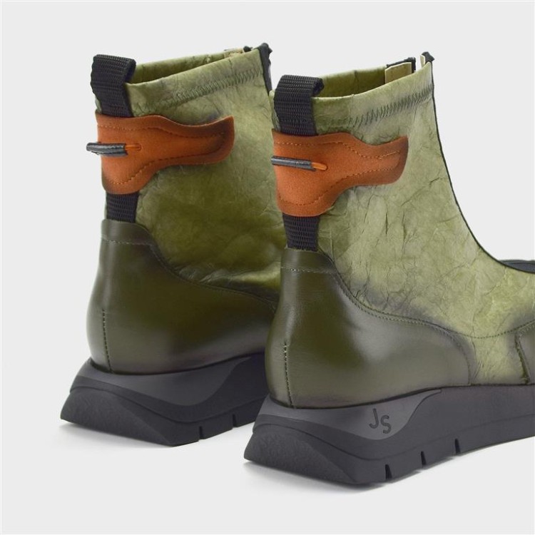 Botín Belén - Piel y tejido efecto papel kaki 3