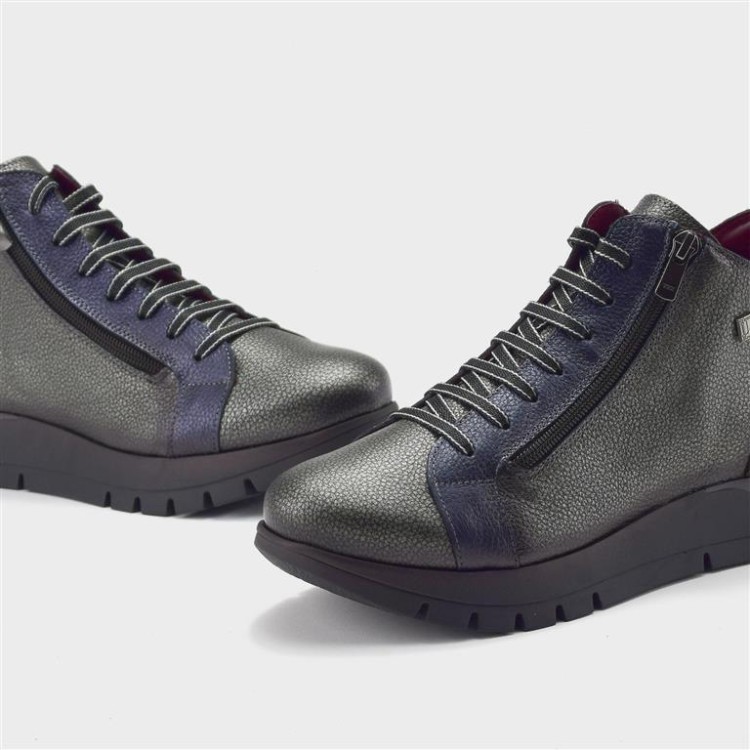 Botín Belén - Piel metalizada acero-navy 3