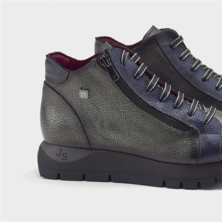 Botín Belén - Piel metalizada acero-navy 4