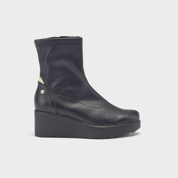 Botín Nieves - Lycra y detalles piel negro-beige 1