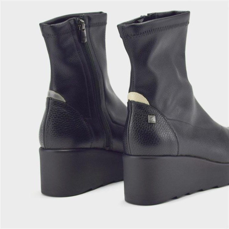 Botín Nieves - Lycra y detalles piel negro-beige 3