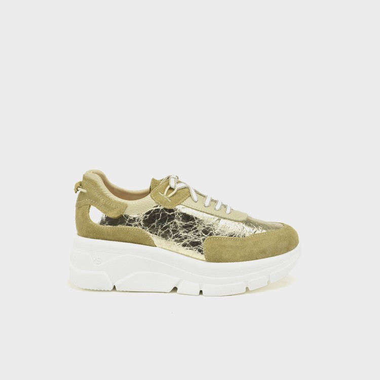 Deportivo Celia - Velur beige y tejido metal efecto papel champagne 1