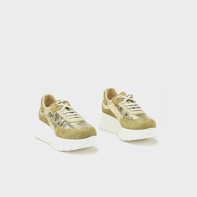 Deportivo Celia - Velur beige y tejido metal efecto papel champagne 2
