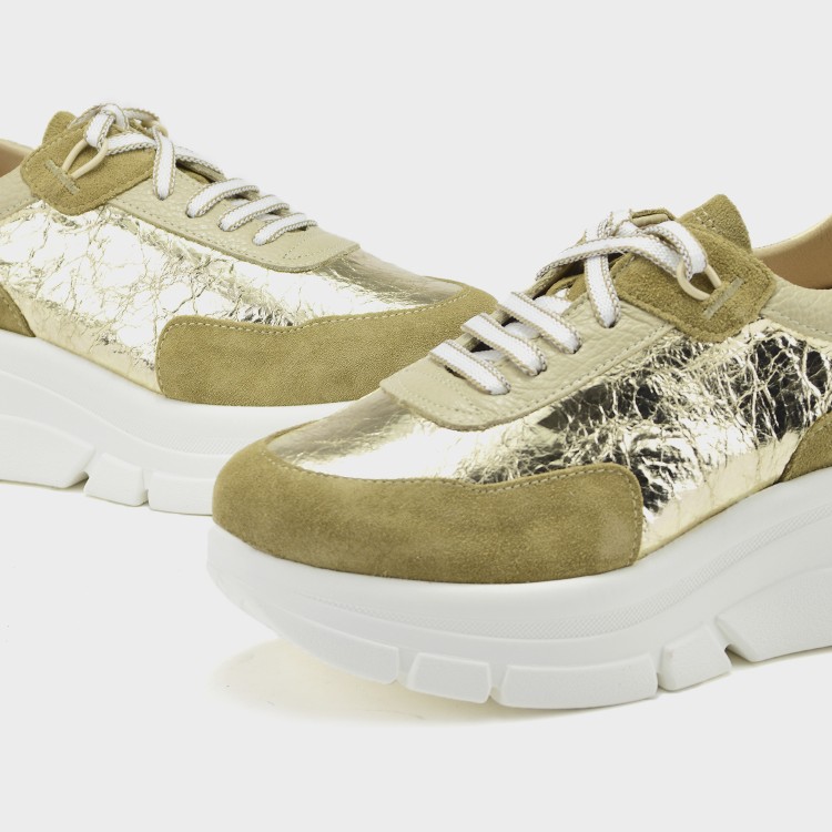 Deportivo Celia - Velur beige y tejido metal efecto papel champagne 3
