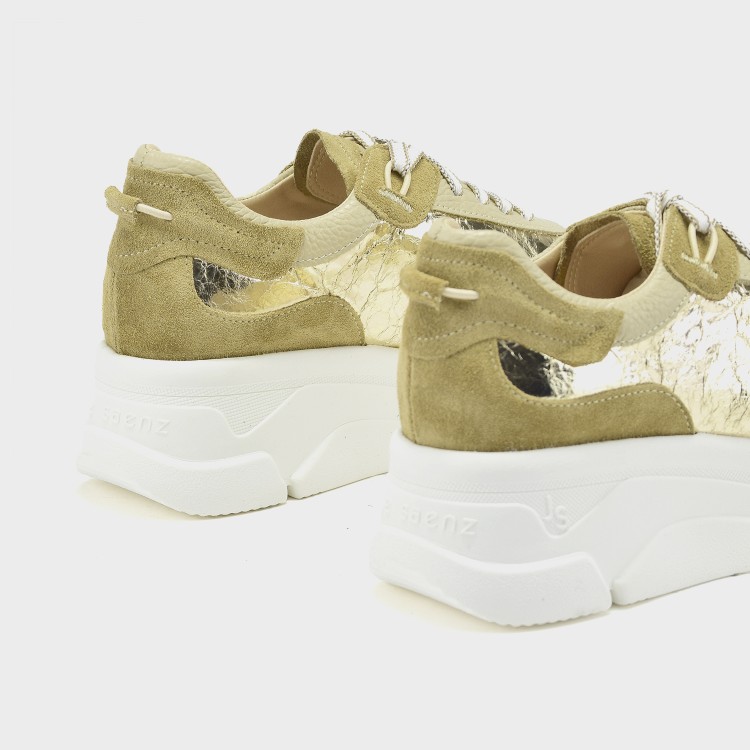 Deportivo Celia - Velur beige y tejido metal efecto papel champagne 4