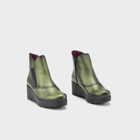 Botín Nieves - Piel metalizada kaki 2