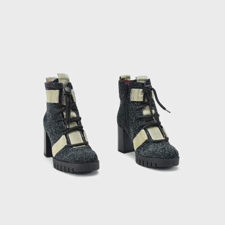 Botín Luz - Piel velur peludo con cordura beige 2