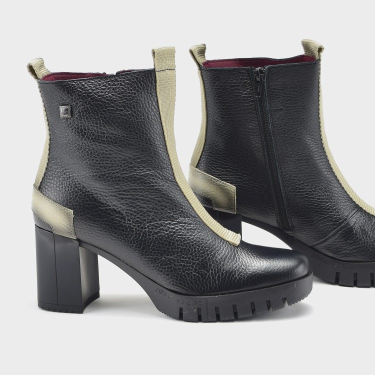 Botín Luz - Piel negra con detalles en beige 4