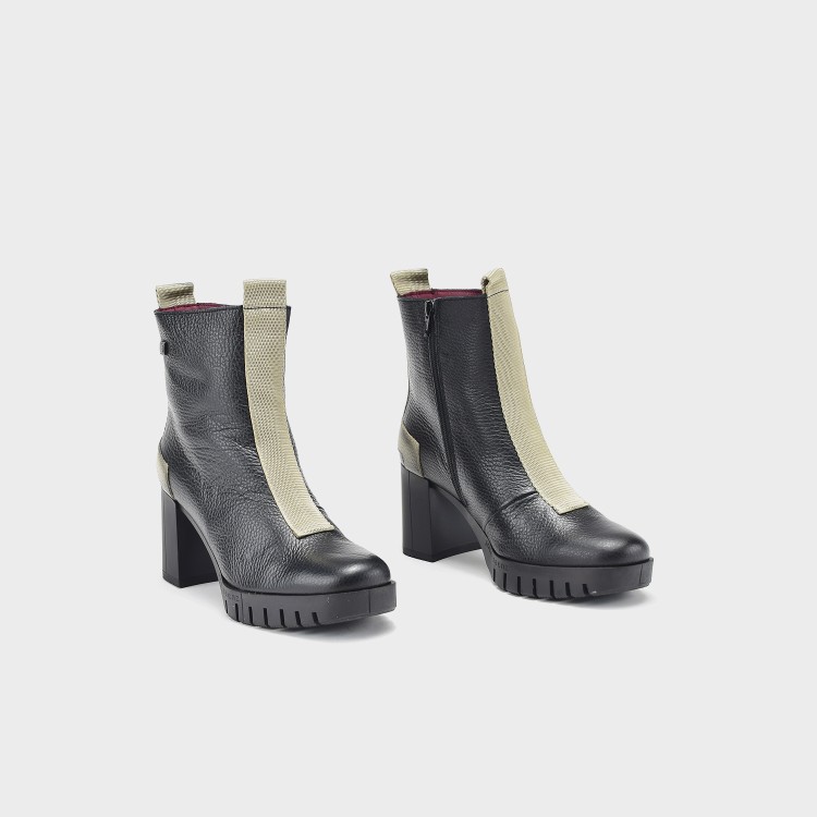 Botín Luz - Piel negra con detalles en beige 2