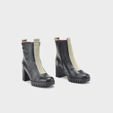 Botín Luz - Piel negra con detalles en beige 2