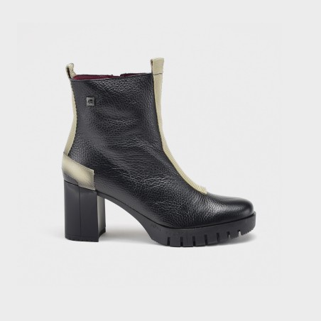 Botín Luz - Piel negra con detalles en beige 1