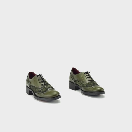 Zapato Amazona - Piel kaki y velur estampado leo 2
